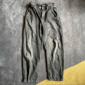 Zara Womens Black High Rise Elastic Waist Tapered Leg Denim Paperbag Jeans Sz 6